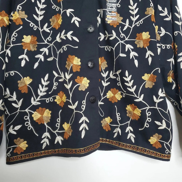 Nwot Life Style Petite Embroidered Floral Jacket Medium Black Long Sleev… - Picture 5 of 12